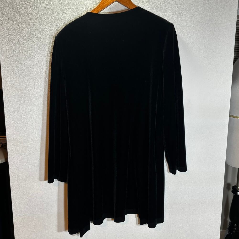 Vtg Alex Evenings Womens Velour Open Front Cardigan Size L Black Shoulder Pads - Picture 4 of 6
